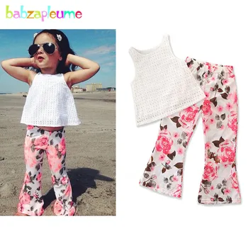 

2Piece 2019 New Summer Wear Kids Clothes Fashion Sleeveless Vest+Flowers Pants Baby Girls Outfits Children Clothing Set BC1658-1