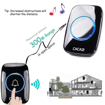 

Smart Home Doorbell 300m Remote Wireless Door bell 38 rings 3 Volume Mode Waterp
