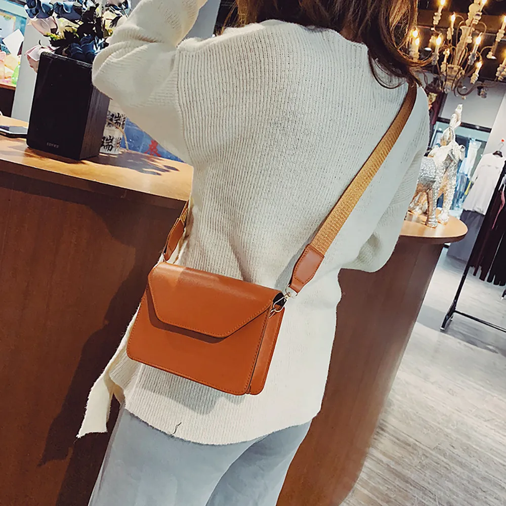 

Women Mini Crossbody Wide Shoulder Bags Leather Retro Port Wind Bag Versatile Strap Shoulder Coin Bag Purse Key Phone Holder