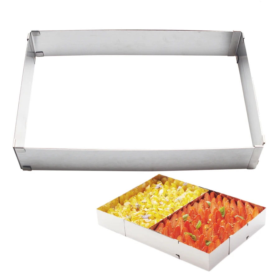 

Rectangular Shape Mousse Stainless Steel Adjustable Cake Mold Cake Decoration Accessories Large Creative Baking Tool