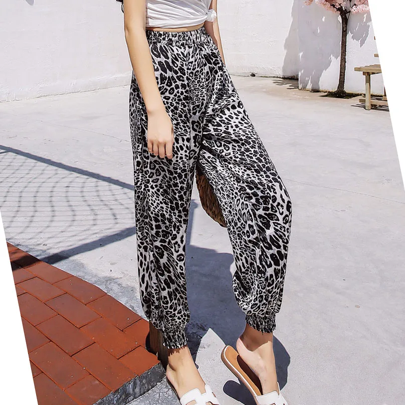 

BOBOKATEER high waist pants women trousers plus size wide leg pants leopard pantalon femme spodnie damskie pantalones mujer 2019