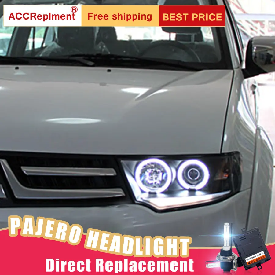 2 шт. светодиодный фары для Mitsubishi Pajero 2002-2012 светодиодный Автомобильные фары ангельские глазки комплект ксеноновых фар, Высокопрочная конструкция протовотуманная подсветка фары дневного света