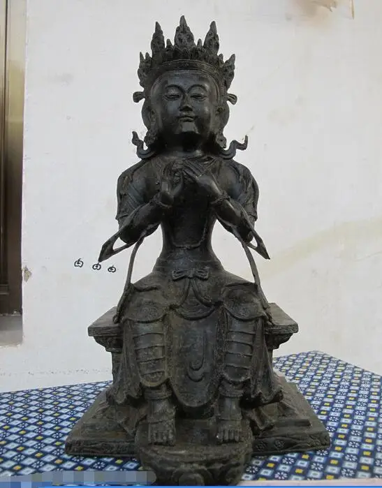 

14" Tibet Buddhism Temple Bronze Copper Maitreya Kwan-yin Guanyin Buddha Statue