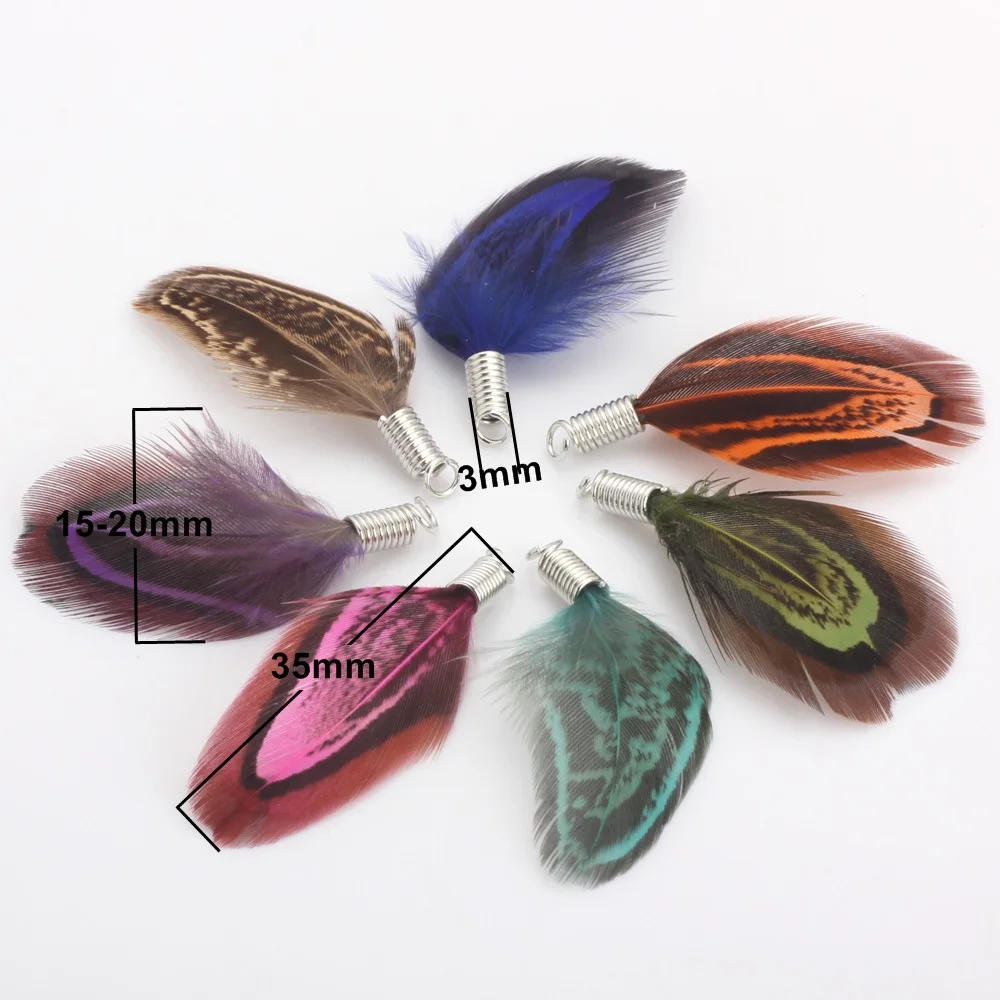 

OlingArt 6pcs/lot 35MM Natural pattern multicolor mixing feathers tassels necklace Earrings DIY Jewelry Making Pendant