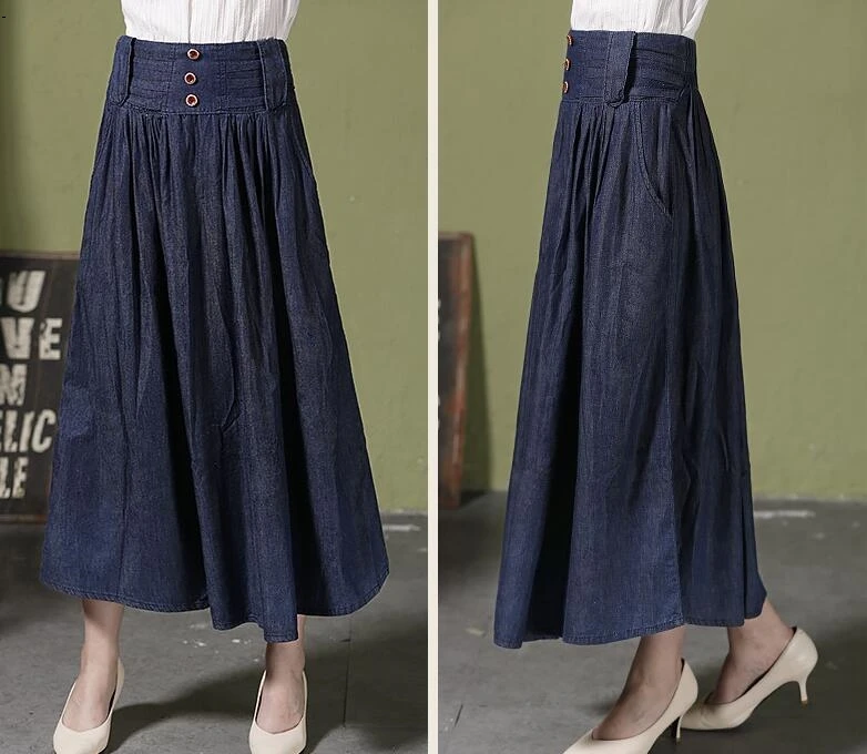 Юбки для женщин и девочек летняя новая стильная юбка длинная Плиссированная юбка джинсовая юбка с высокой талией и разрезом