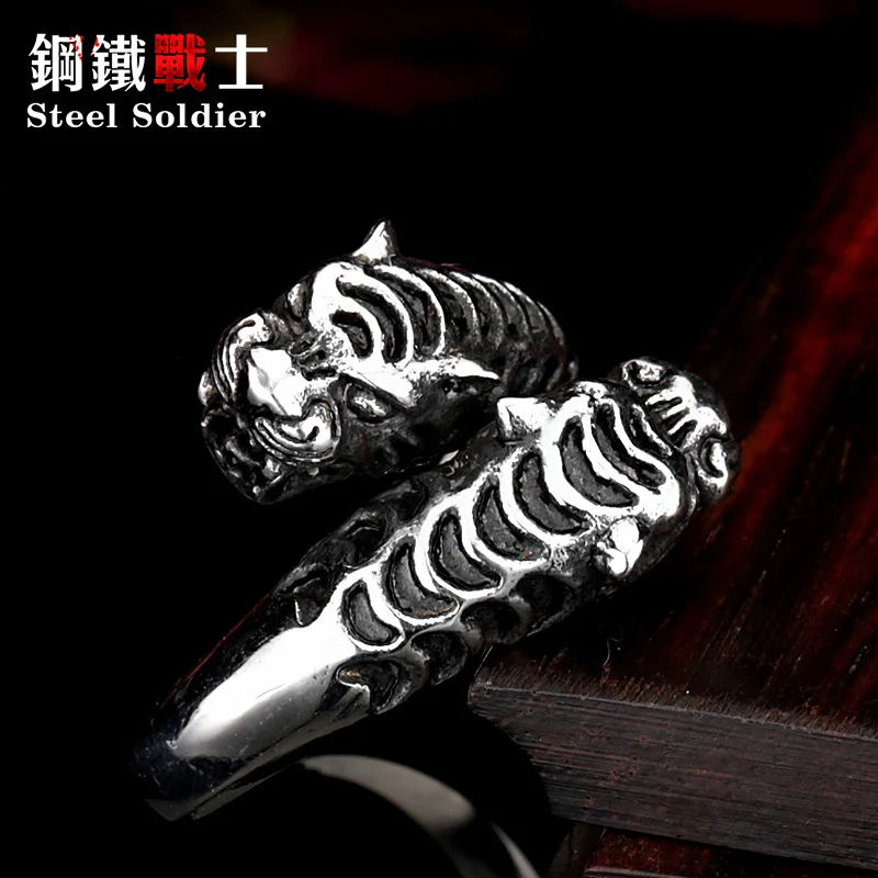 Мужское винтажное Открытое кольцо из нержавеющей стали с тигром|open ring|ring vintagering