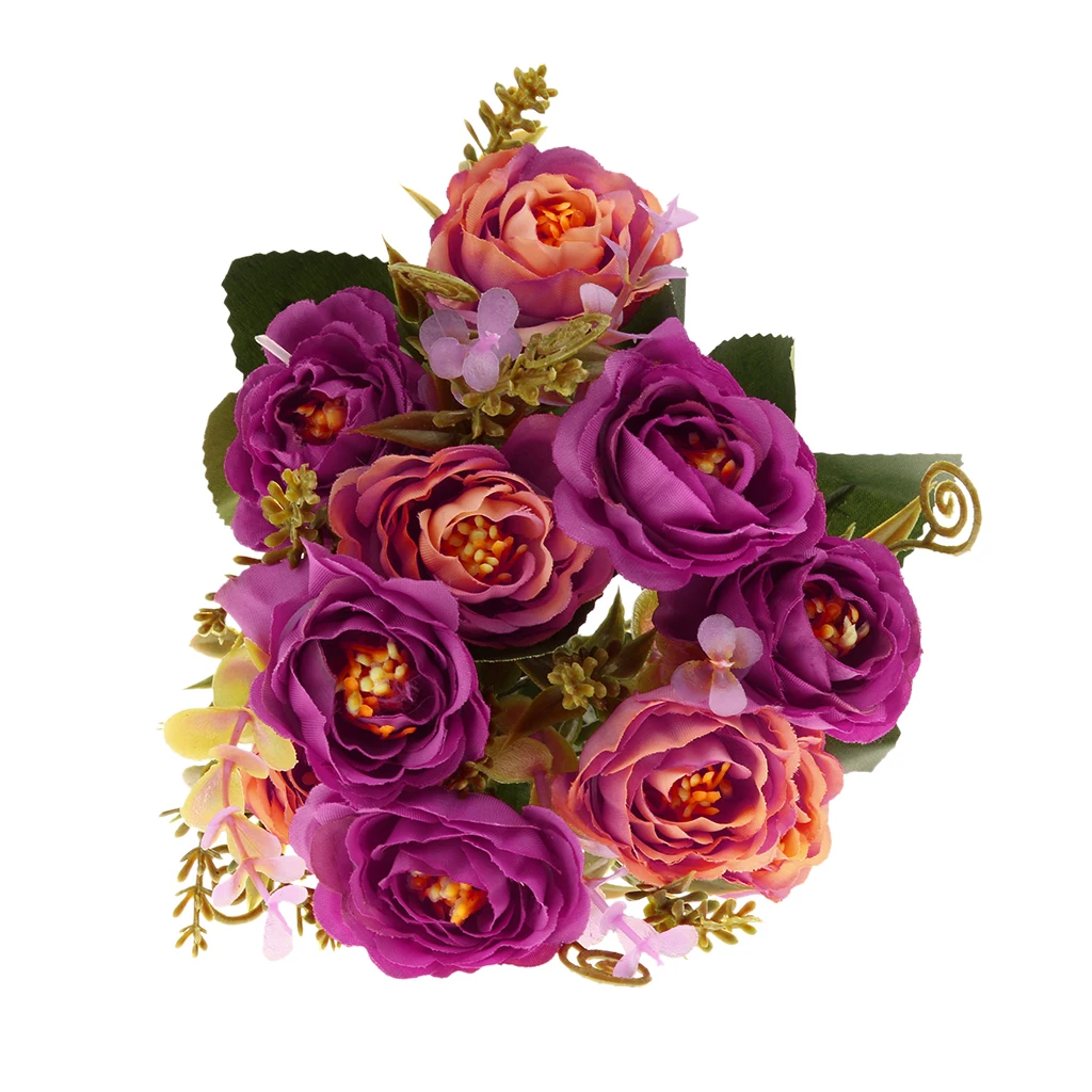 2 Bunches Artificial Roses Silk Flowers Home Garden DIY Decor-Purplish Red
