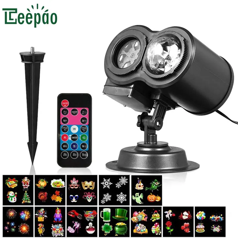 

Christmas Halloween LED Projection Lamp Double Barrel Pattern Projector Lights Remote Control Waterproof Projection for Outdoor