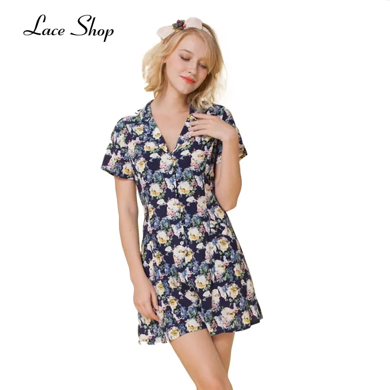 Laceshop Мода 2017 г. Для женщин Цветочный принт элегантный комбинезон Sexy v-образным