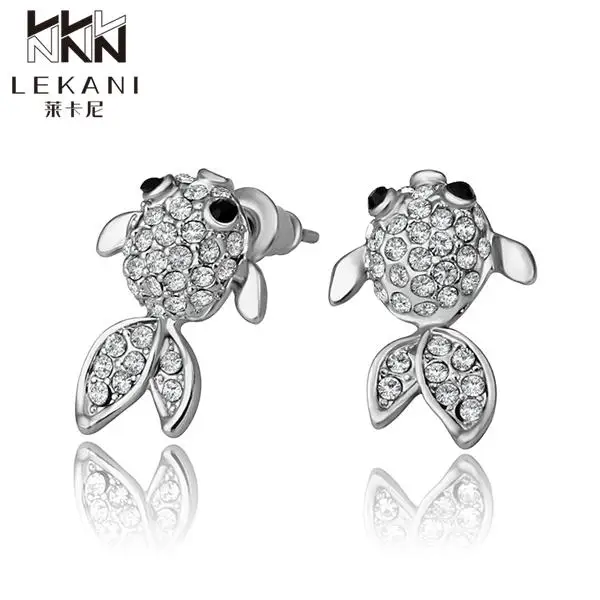 Women Fashion tin alloy Jewelry 18K Gold Plated Earrings goldfish pattern rhinestone texture trendy earrings E804 E805 E806 | Украшения и