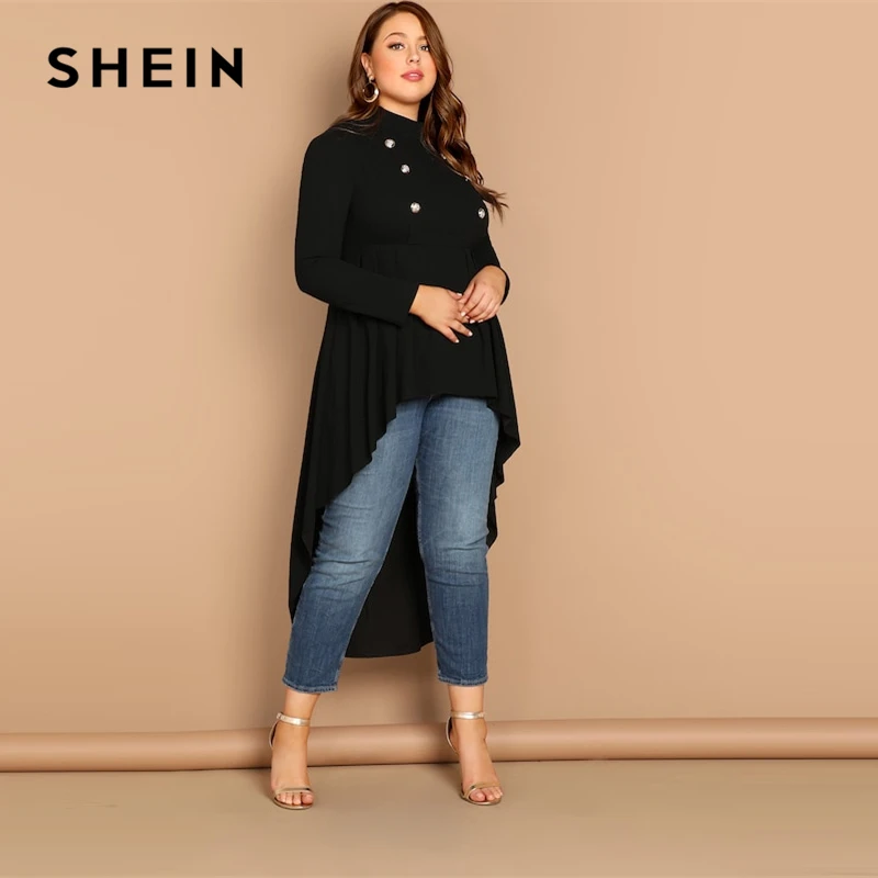 SHEIN Асимметричный Топ С Высоким Воротником Стильный Макси Длинным Рукавом