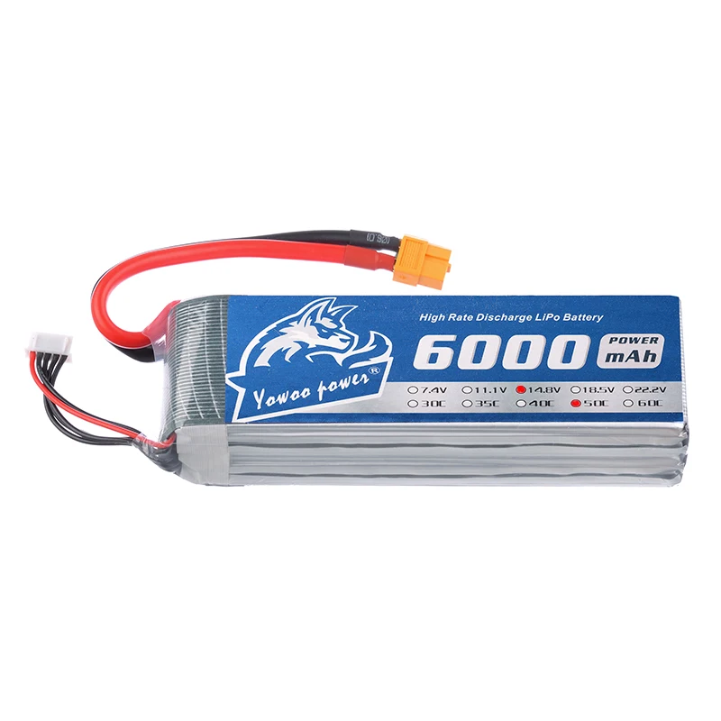 

YOWOO Lipo 4S Battery 14.8v 6000mah 50C 100C for RC Car/Truck Traxxas X-maxx RC Boat Heli UAV FPV E-flite Hangar Phoenix Model