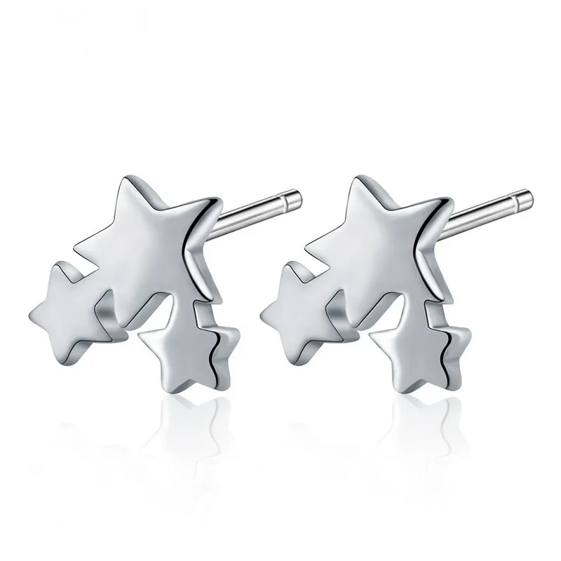 

VOJEFEN 925 Sterling Silver Irregular 3 Pentagram Five-pointed Star Piercing Stud Post Earrings2019 Earrings Personality Jewelry