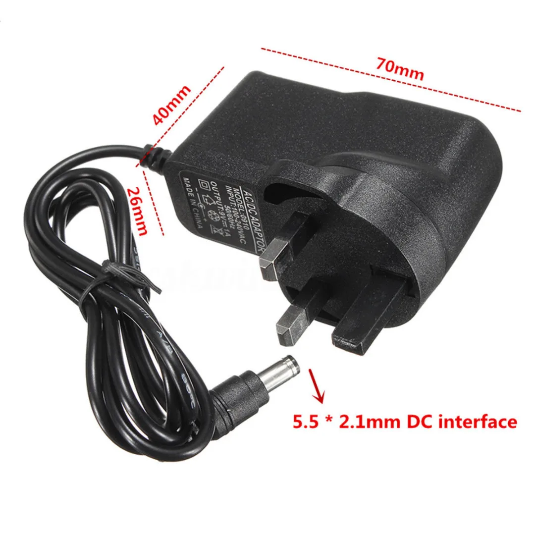 1pc 9V 1A DC Adaptor Charger 5.5x2.1mm UK Plug Intelligent Adapter For Argos Bush Portable DVD Player Mayitr