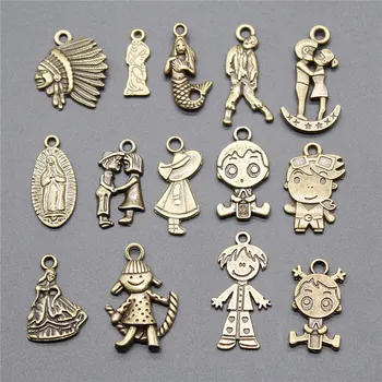 

15pcs Charms Baby Girl Boy Princess Lover Couple Vintage Antique Bronze Color Charms Pendant Jewelry Charms Jewelry Accessories