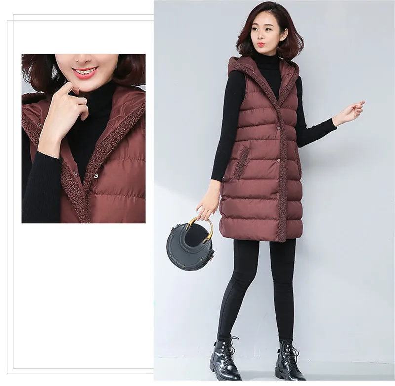Осень зима корейский женский длинный жилет с капюшоном хлопковое пальто свободный большой размер однобортный толстый без рукавов парка LQ204