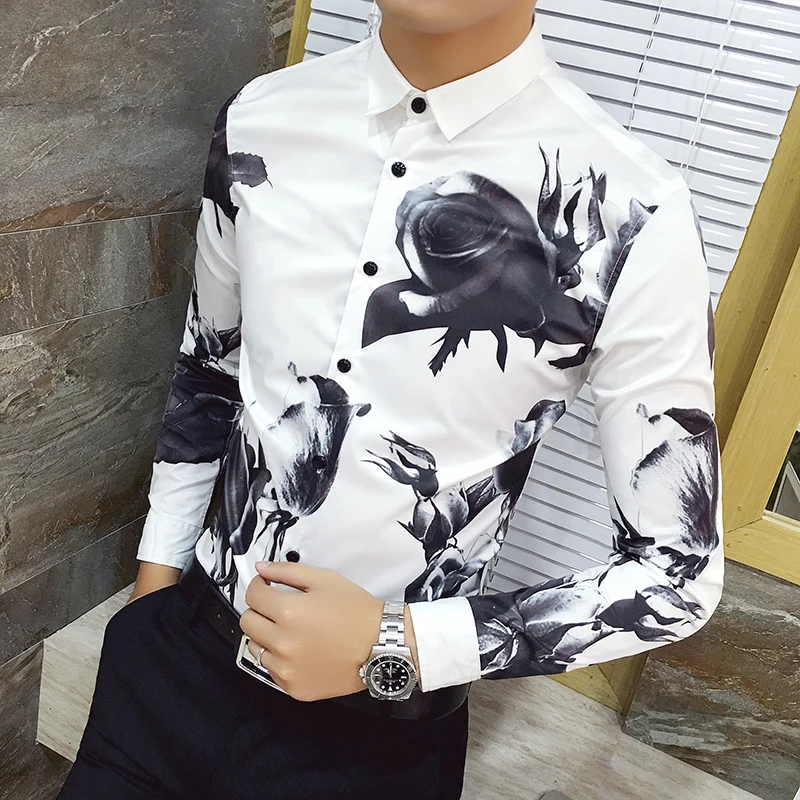 New men's personality fashion printed shirt, men's casual long sleeved