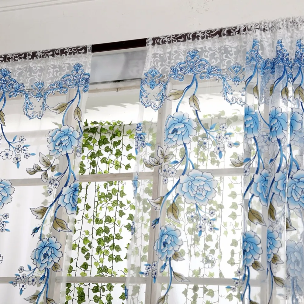 Фатиновая драпировка из тонкой ткани с цветочным принтом|window curtains|fashion window