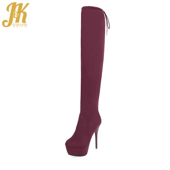 

JK Brand Designer Flock Over The Knee Boots Platform Winter Boots 2020 Hot Sale Rubber Women Shoes Sexy Super High Heel Female