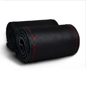 

1PCS DIY Hand-stitched Genuine Leather Steering Wheel Cover with Needles Black Steering-Wheel Cases For Car 36CM/38CM/40CM