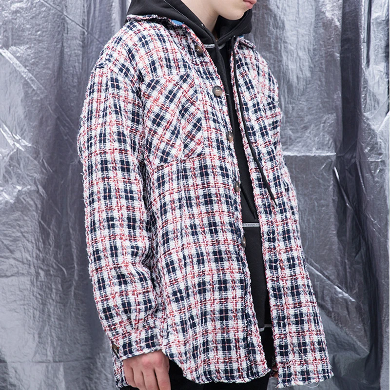 Dark Icon Plaid Jacket Men 2018 Autumn Side Split Thick Woolen Men's Jackets