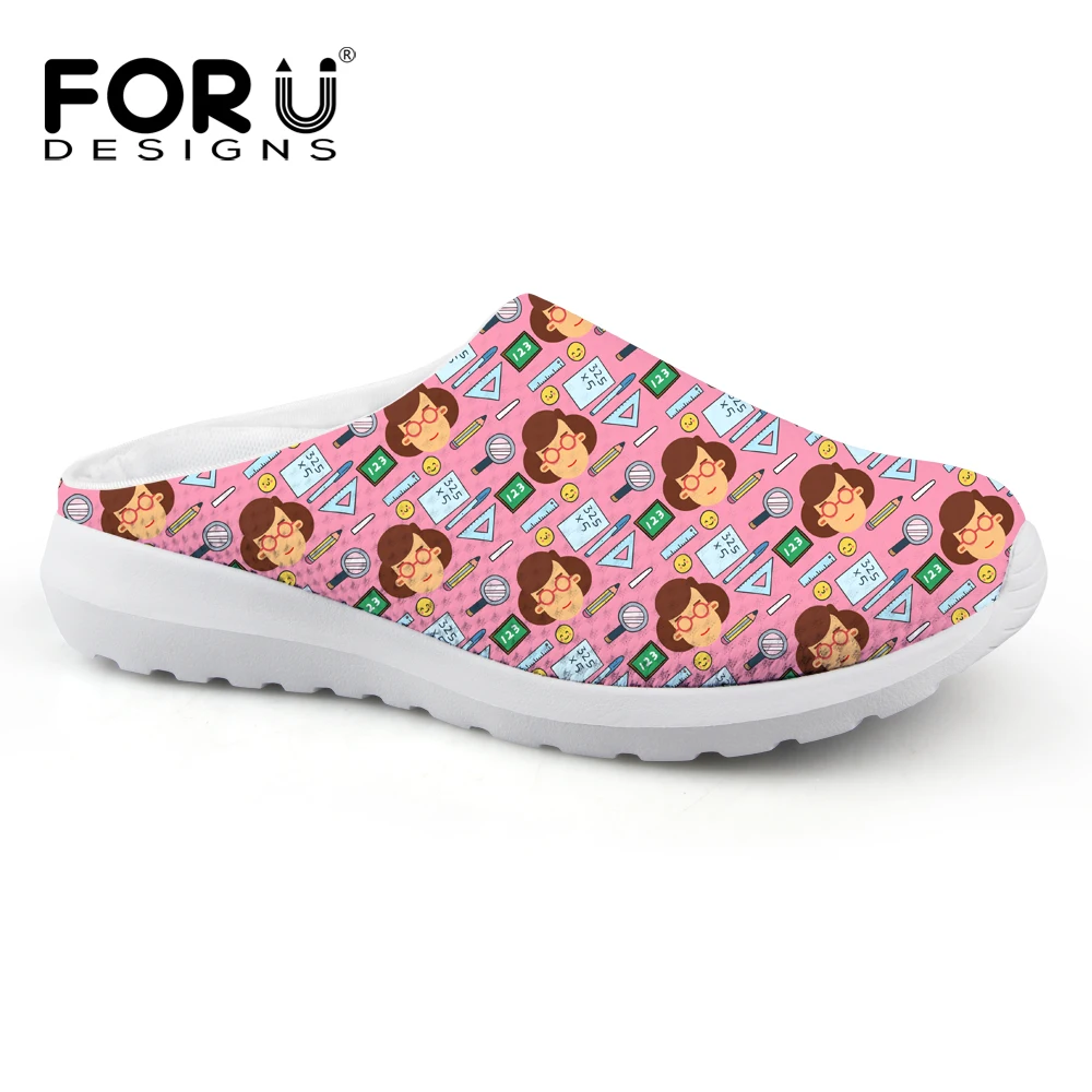 

FORUDESIGNS Cute Cartoon Teacher Pattern Fashion Women's Sandals Summer Breathable Mesh Home Slippers Woman Flats Beach Sandals