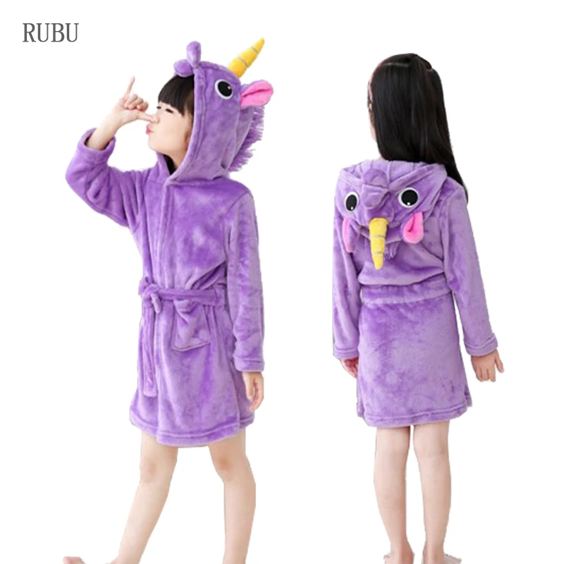 Детский банный халат, пижама в виде животных Единорог халат для девочек халаты для мальчиков пляжное полотенце с капюшоном, одежда для сна, банные халаты для детей, детские пижамы, одежда для сна - Цвет: Purple unicorn