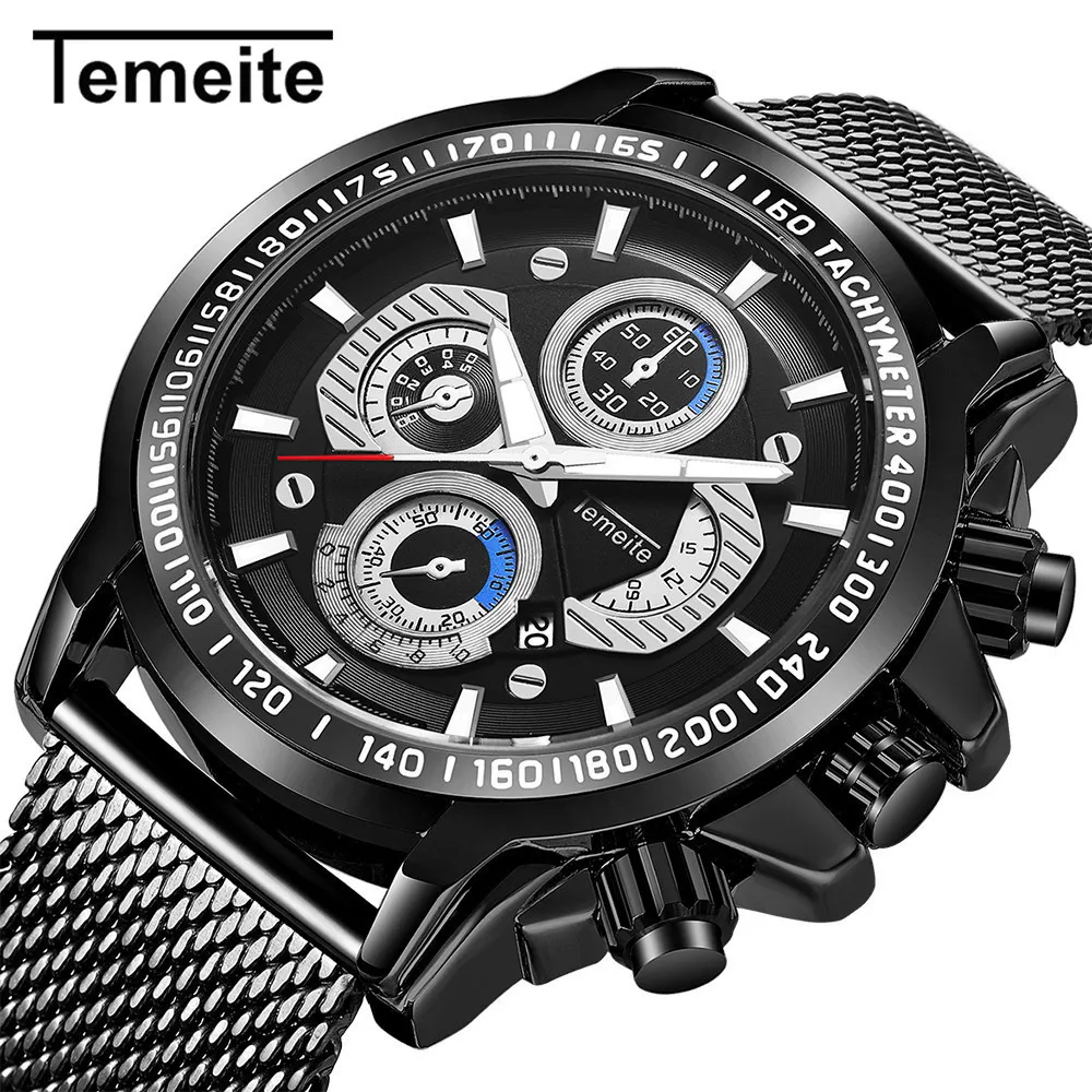 

TEMEITE Men Sport Watches Men's Quartz Clock Man Army Military Automatic Alloy Belt Wrist Watch Relogio Masculino Montre H