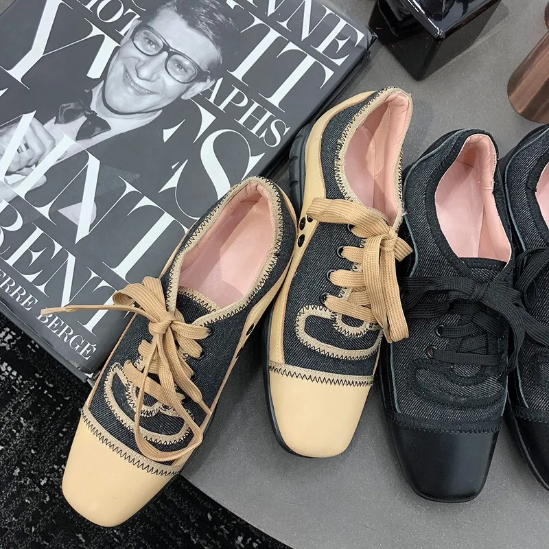 

2019 women ladies lace up canvas loafers flat heel shoes