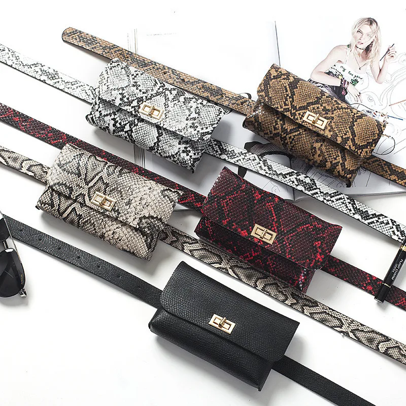 

Women Fanny Pack Vintage Serpentine Waist Pack High Quality PU Leather Phone Pouch Fashion Snake Skin Waist Bag Messenger Bags