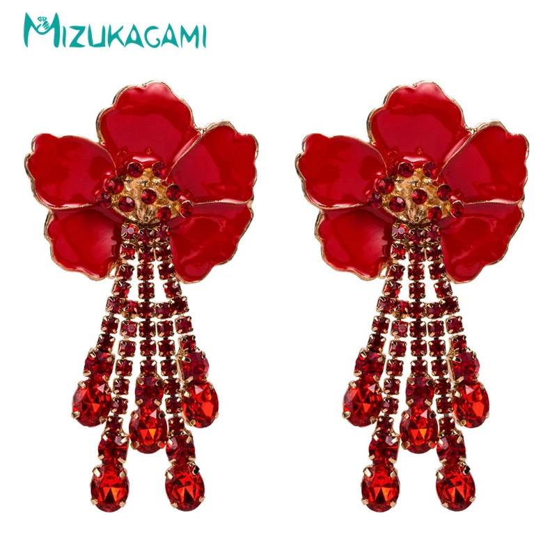 

MIZUKAGAMI Fashion Temperament Alloy Flower Tassel Multicolor Temperament Long Exaggerated Drop Earrings Female Wedding party