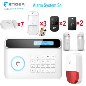 

Wireless Etiger S4 gsm security alarm system with window curtain PIR motion detector