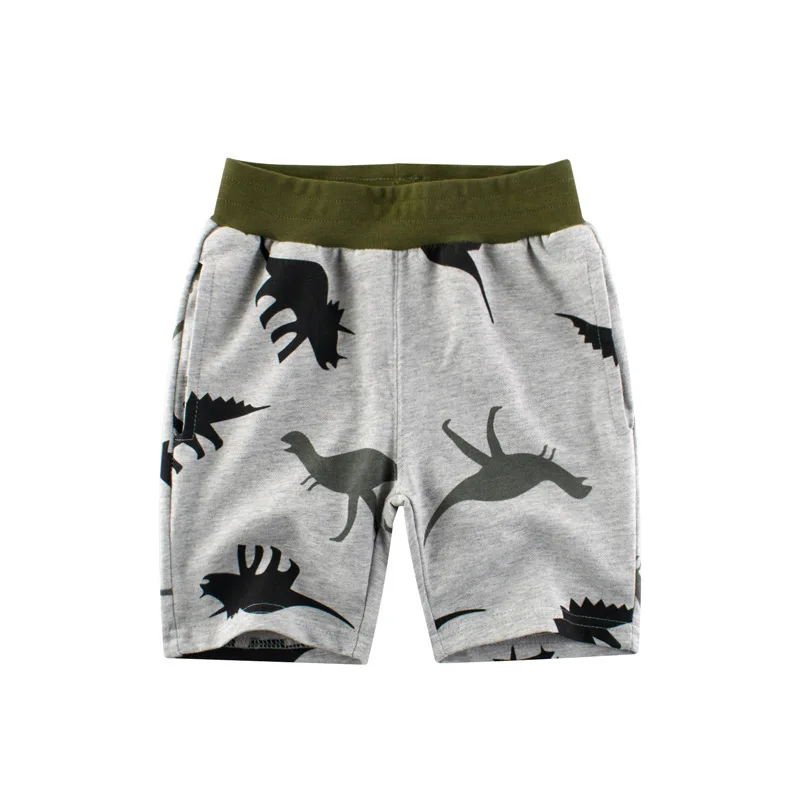 Cartoon Dinosaur Boys Shorts Knee Length Summer Pants Elastic Waist Kids Casual Shorts For Boys 2 3 4 5 6 7 8 Years - Цвет: Серый