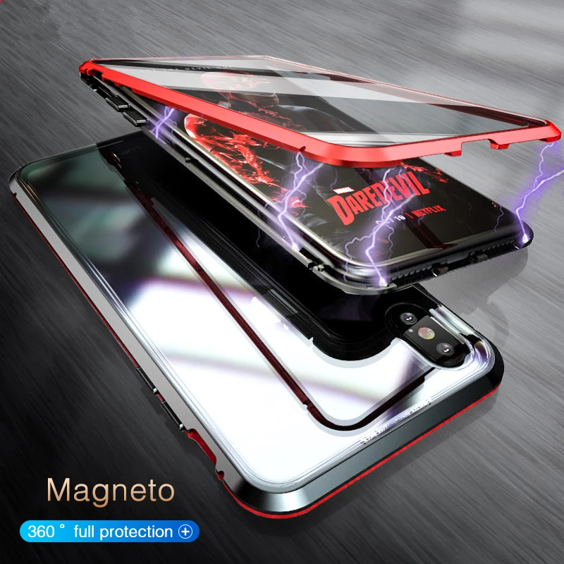 

New 360 Degree Full Magnetic Case For iPhone X 10 XS Max XR 8 7 Plus Cover Front Back Glass Case For iPhone 7 8 X XS Magnet Case