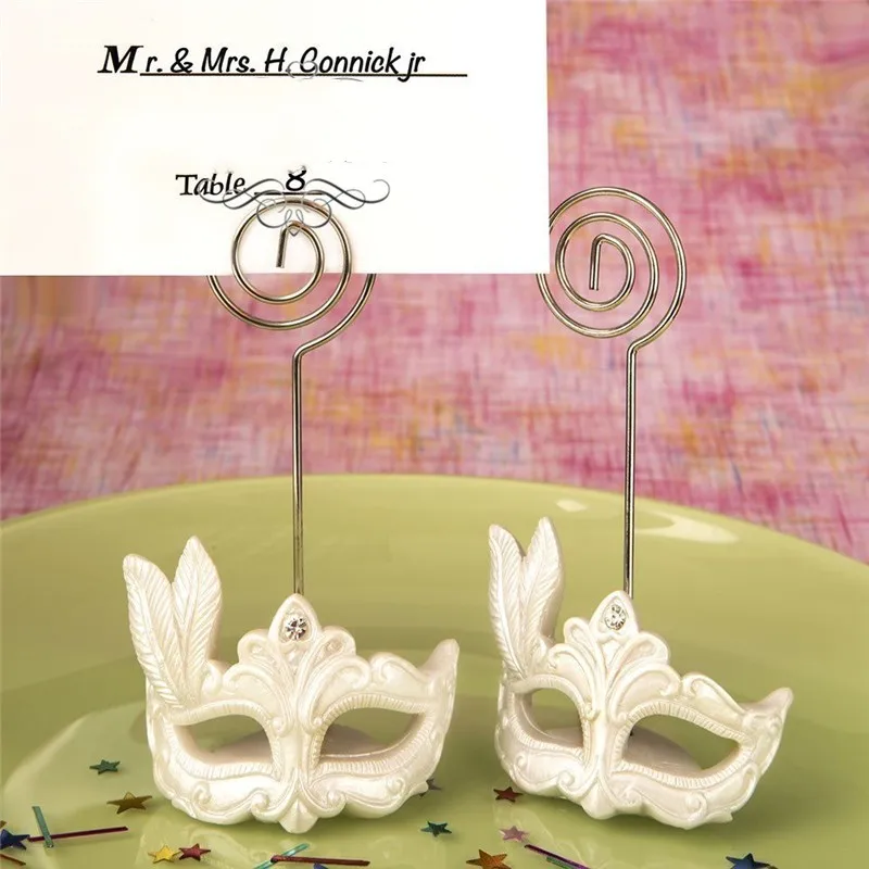 

FREE SHIPPING 12PCS Mardi Gras Masked Theme Place Card Holder Wedding Favors Table Setting Decor Name Card Holders