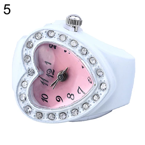 

Lovely Lady Girl Silicon Heart-shaped Elastic Quartz Finger Ring Watch Gift