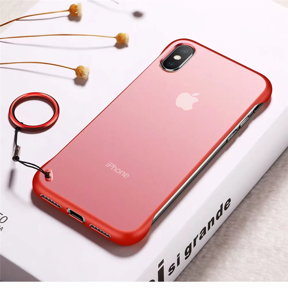 Red Чехол для телефона СПС iPhone X XS Max XR, Бескаркасный Прозрачный матовый чехол для ПК для iPhone 6 6 S 7 8, чехол с кольцом - Цвет: Red