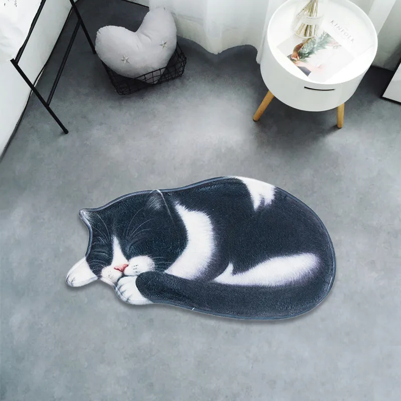  Big 3D Printed Sleeping Cat Doormats Hallway Doorway Carpet Living Bedroom Anti-slip Floor Mats Kit
