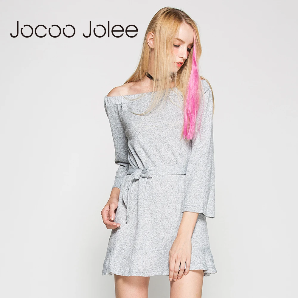 Повседневное длинное вязаное платье Jocoo Jolee с поясом женское однотонное