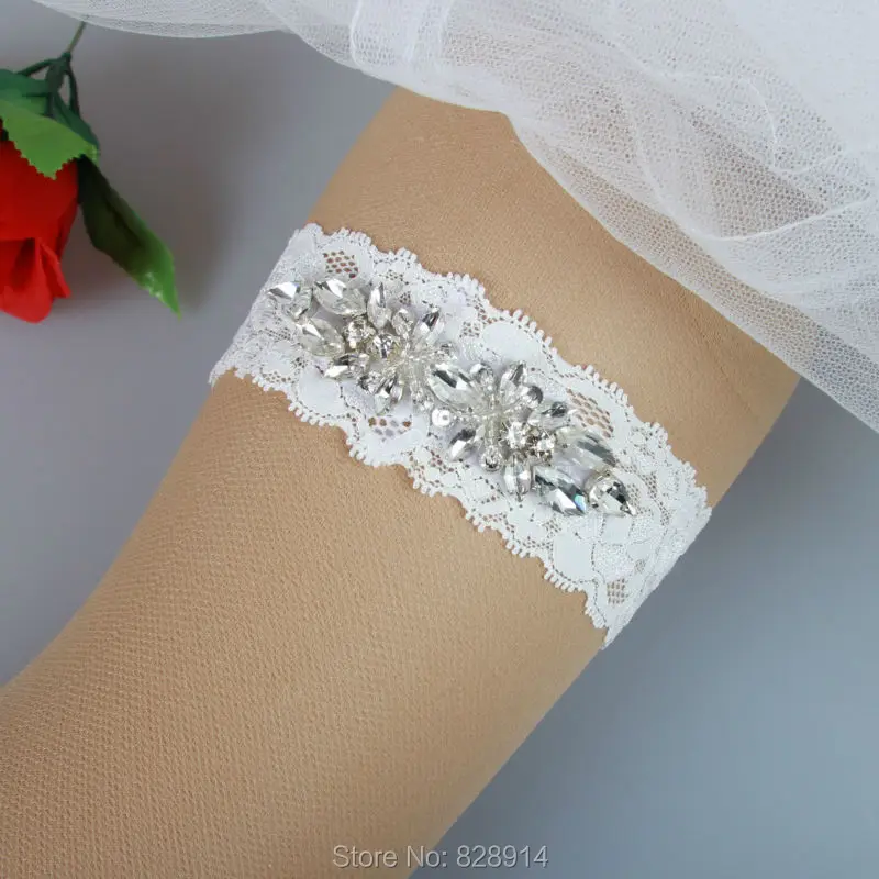 Original Design Vintage Ivory Lace Wedding Garter Belt With Rhinestones