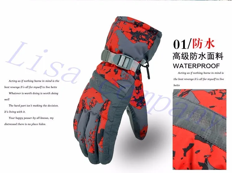 Горячая пара Зимние перчатки для катания Холодостойкие водонепроницаемые уличные лыжные Утепленные перчатки пара мотоциклетных перчаток