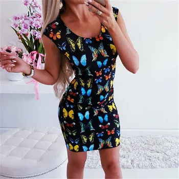 

Summer Women Dress Sleeveless Bandage Bodycon Dress Butterfly Printed Dresses Sexy O Neck Party Cocktail Club Short Mini Dresses