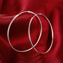 Для женщин 925 серебро Цвет обруч серьги, нержавеющая сталь, 50 мм круглые петли подарки простые круглые серьги из серебра ювелирные изделия Рождественский подарок Вечерние