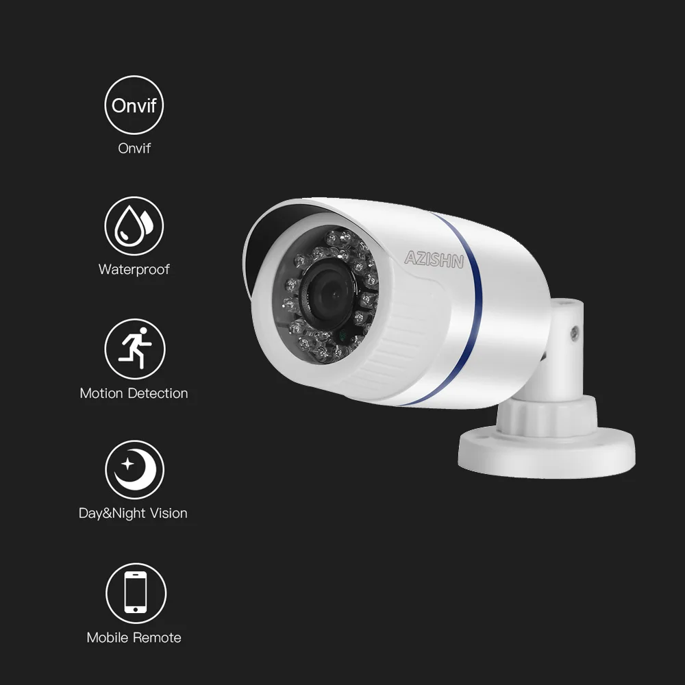 Online AZISHN vigilancia cámara IP H.265 H.264 FULL HD 1080P 2,0 Megapixel onvif HI3516E 24IR al aire libre cámara IP 1080 DC 12 V 48 V PoE