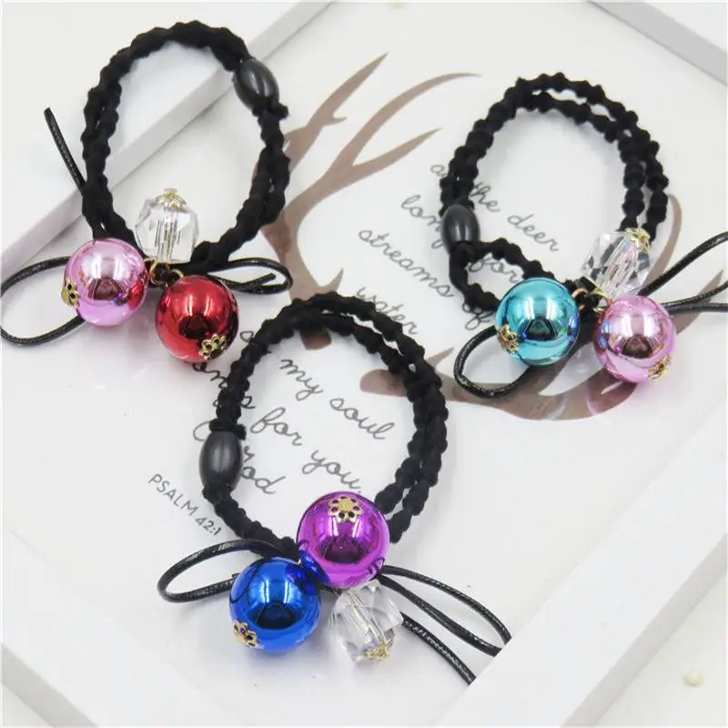10PCS/LOT Two Colourful Balls Box Elastic Hair Bands For Girls Handmade