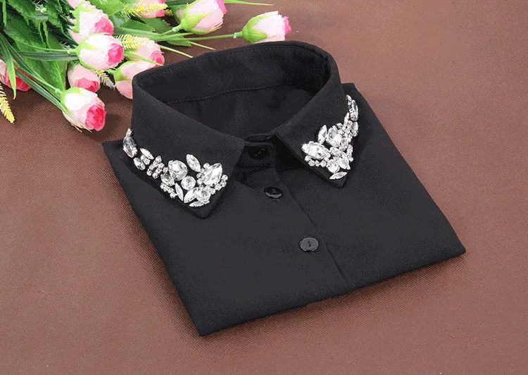 Crystal cotton collar fashion Fake chiffon false shirt collier Lingerie Collar Lace half saiving shirt bead half saving collar