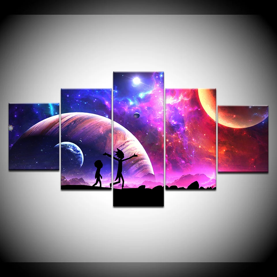 5piece-Poster-Canvas-Rick-And-Morty-Cartoon-Star-Sky-Moon-wall-posters-Art-Painting-For-home (3)