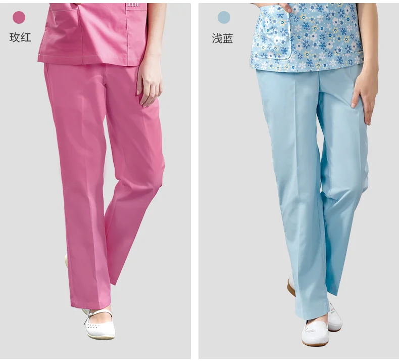 Летняя обувь белого цвета для медсестер, рабочие брюки Для женщин врачи рабочая одежда для больниц брюки Узкие с эластичным поясом брюки униформа