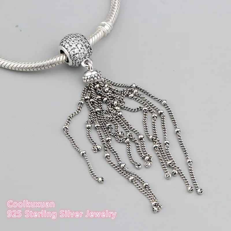 2019 Spring 100 925 Sterling Silver Enchanted Tassel Pendant, Clear CZ
