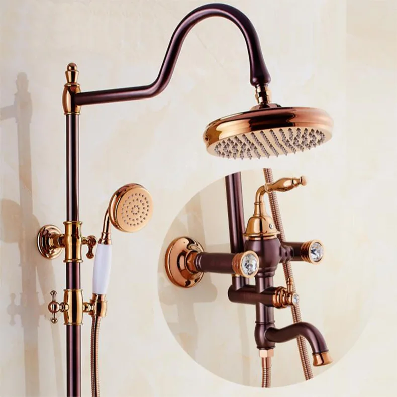 Special Bath Rainfall Shower Faucet Set Brass & Crystal Bathtub Faucet